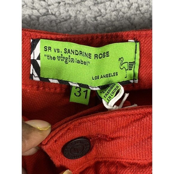 Free People x Sandrine Rose Womens Red Denim Jeans Pockets Straight Size 31 NEW - Picture 3 of 8